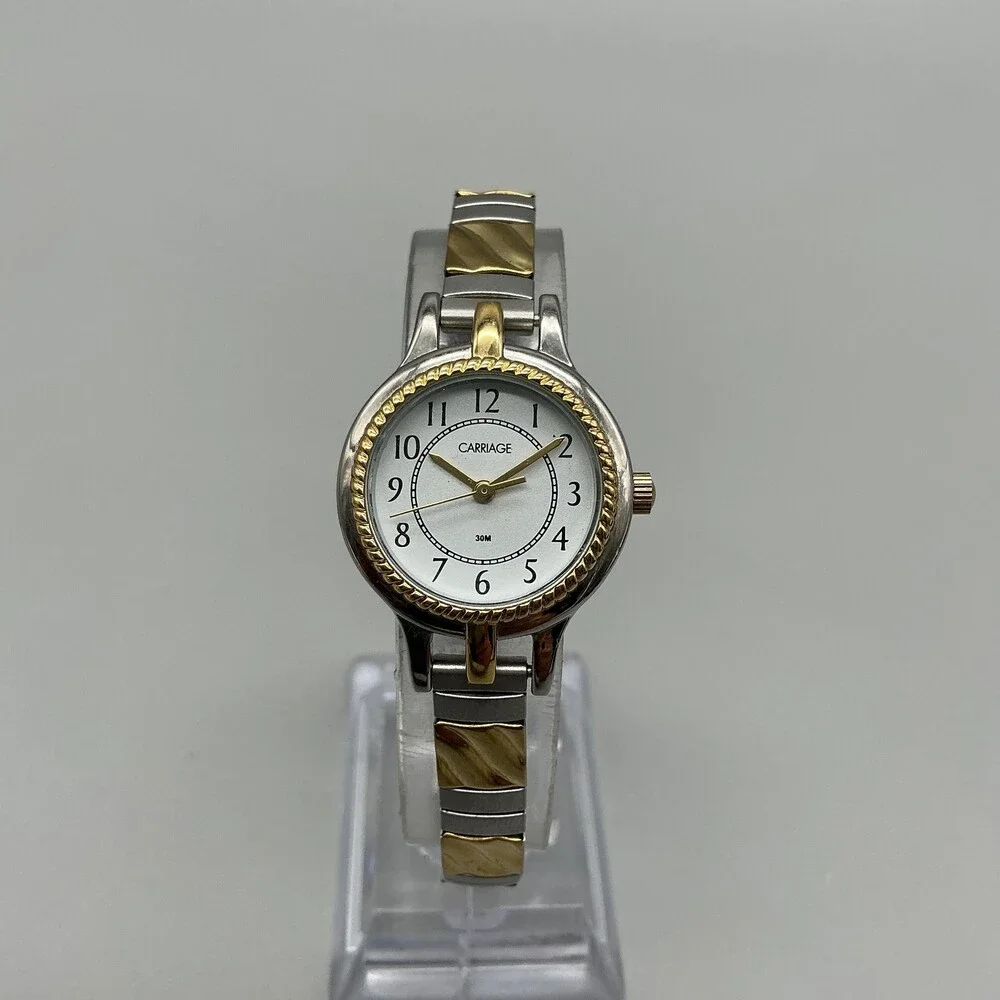 Carriage By Timex Womens Watch 24mm White Dial Two Tone Expansion New Battery